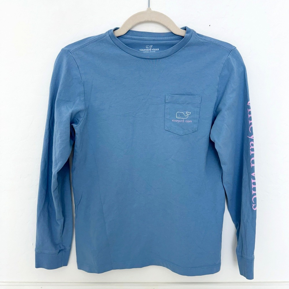 Vineyard Vines Long Sleeve T-Shirt Kids Small 8-10 Blue Whale Graphic Pocket Tee